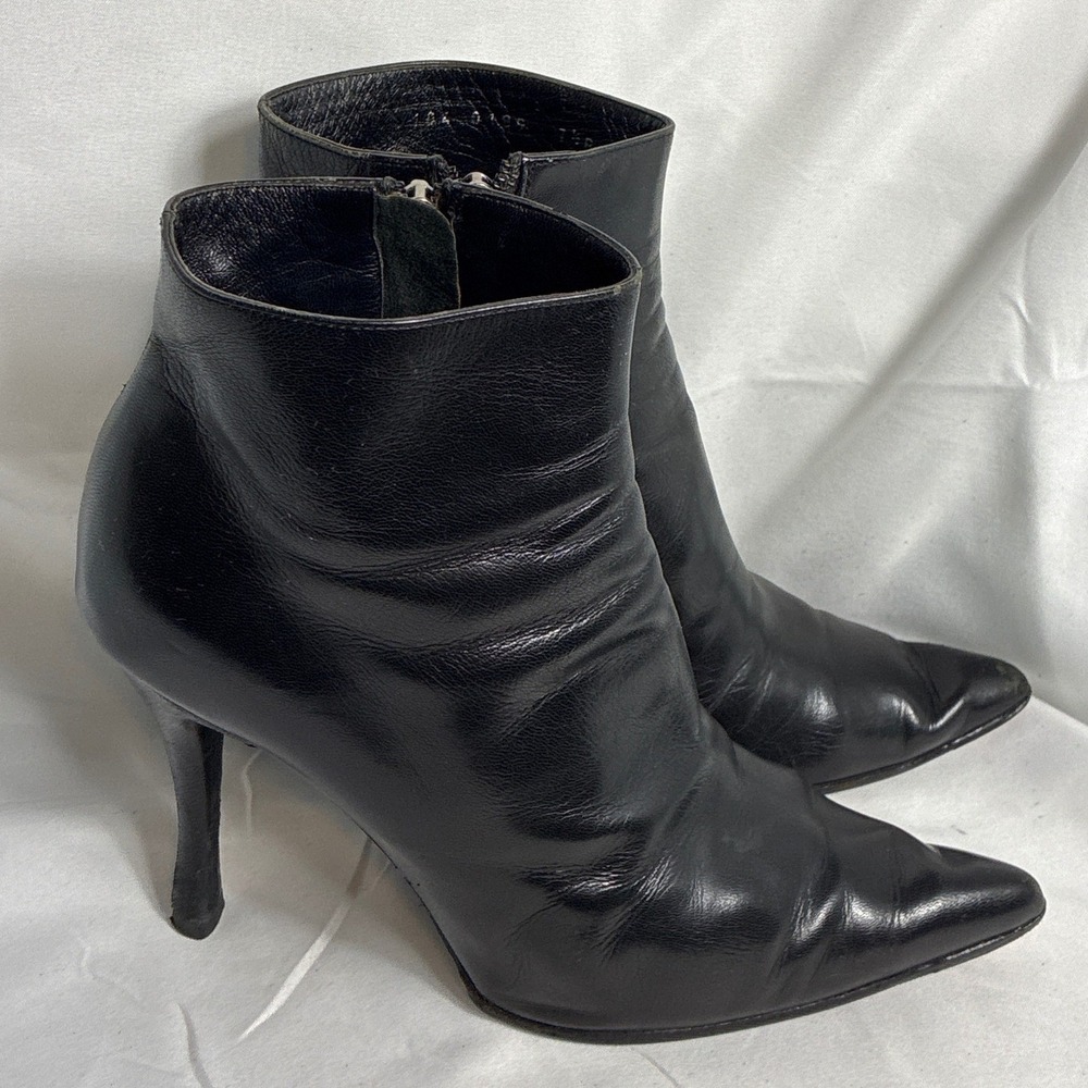 Gucci Black Leather Pointed Toe Ankle Boots Stiletto Heel Italy 104 0189 Sz 7.5B